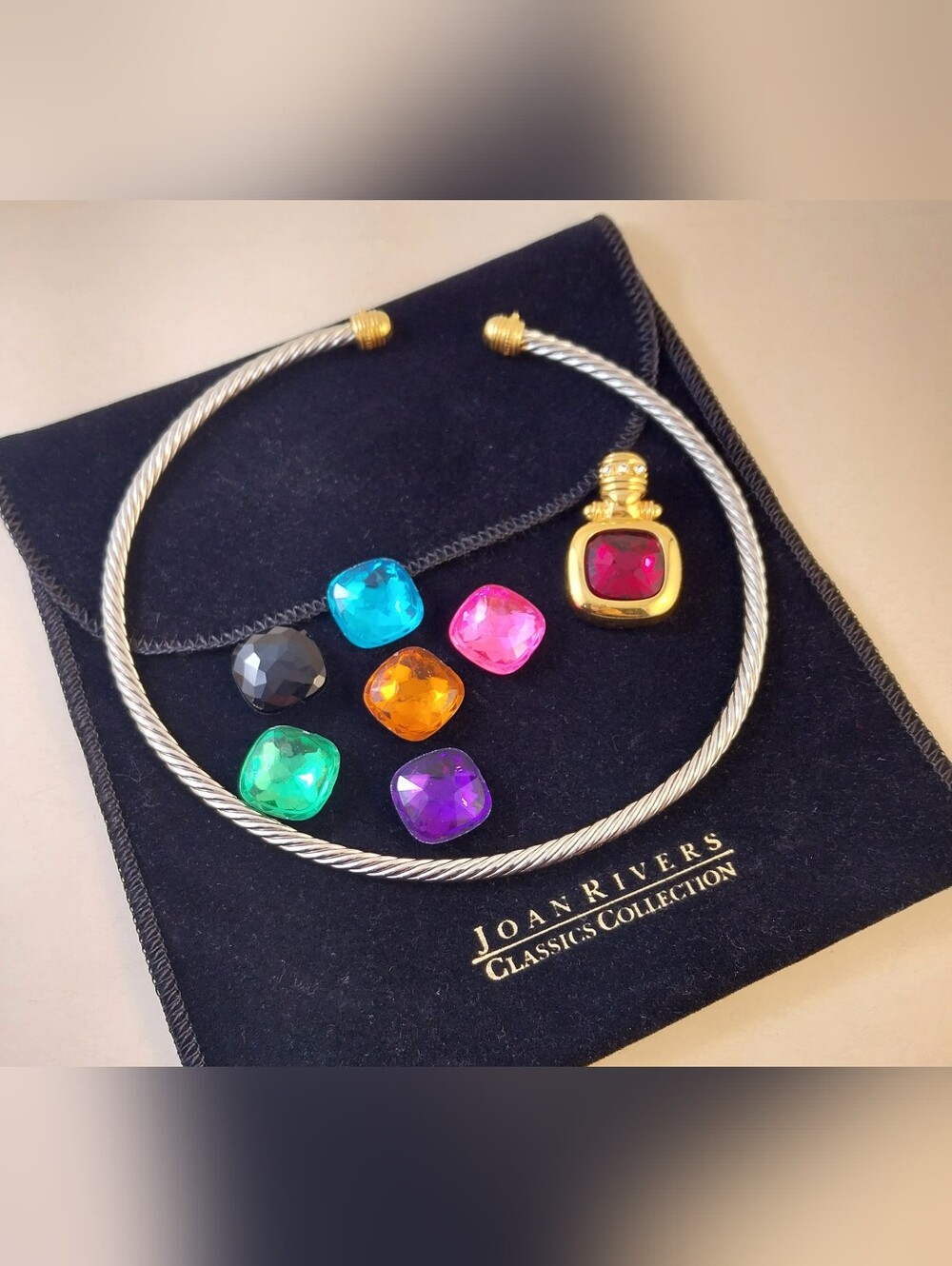 Joan Rivers Silver-Tone Cable Choker with Interchangeable Colorful Plastikstones